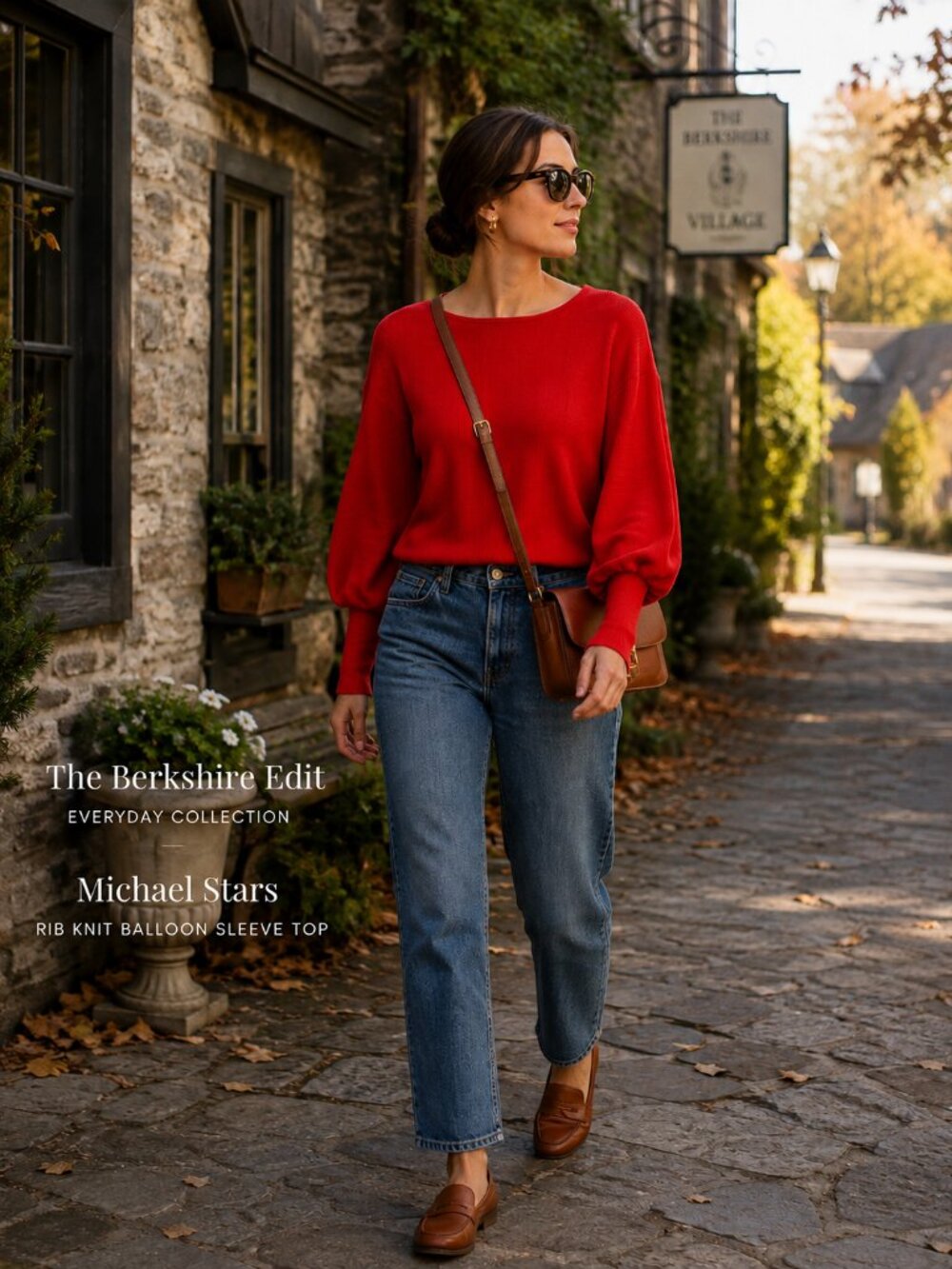 Michael Stars Rib Knit Balloon Sleeve Top Red Cotton Modal USA S